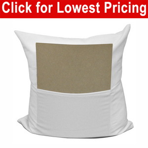 Blank Sublimation White Polyester Pocket Pillow Cover - 16” x 16” with 14" wide zipper