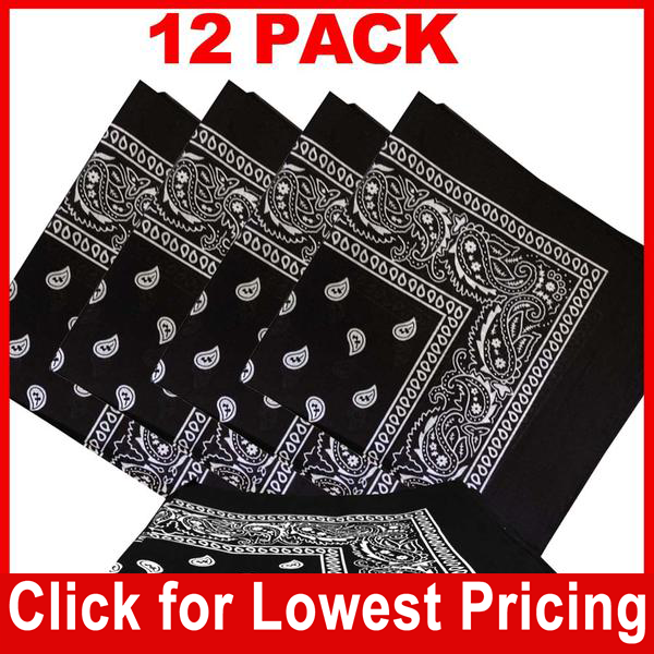 12 Bandane Paisley Nere – 100% Cotone – 22 X 22 Pollici – Confezione Multipla