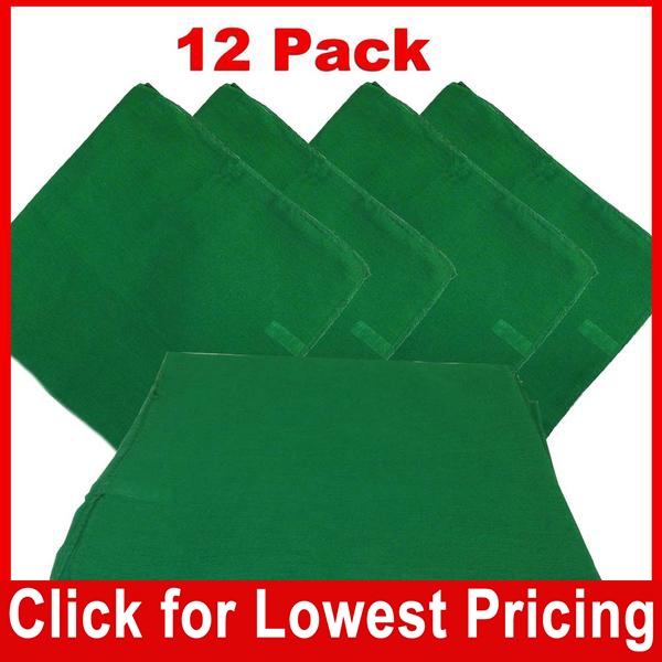 Green Bandana - 100% Cotton - Solid Color - 12 Pack