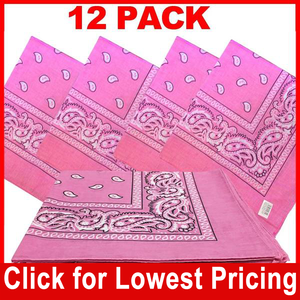 Pink Bandana - 100% Cotton - Paisley Bandana - 12 Pack
