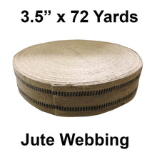 Load image into Gallery viewer, Jute webbing 3.5&quot; x 72 yards with black striping